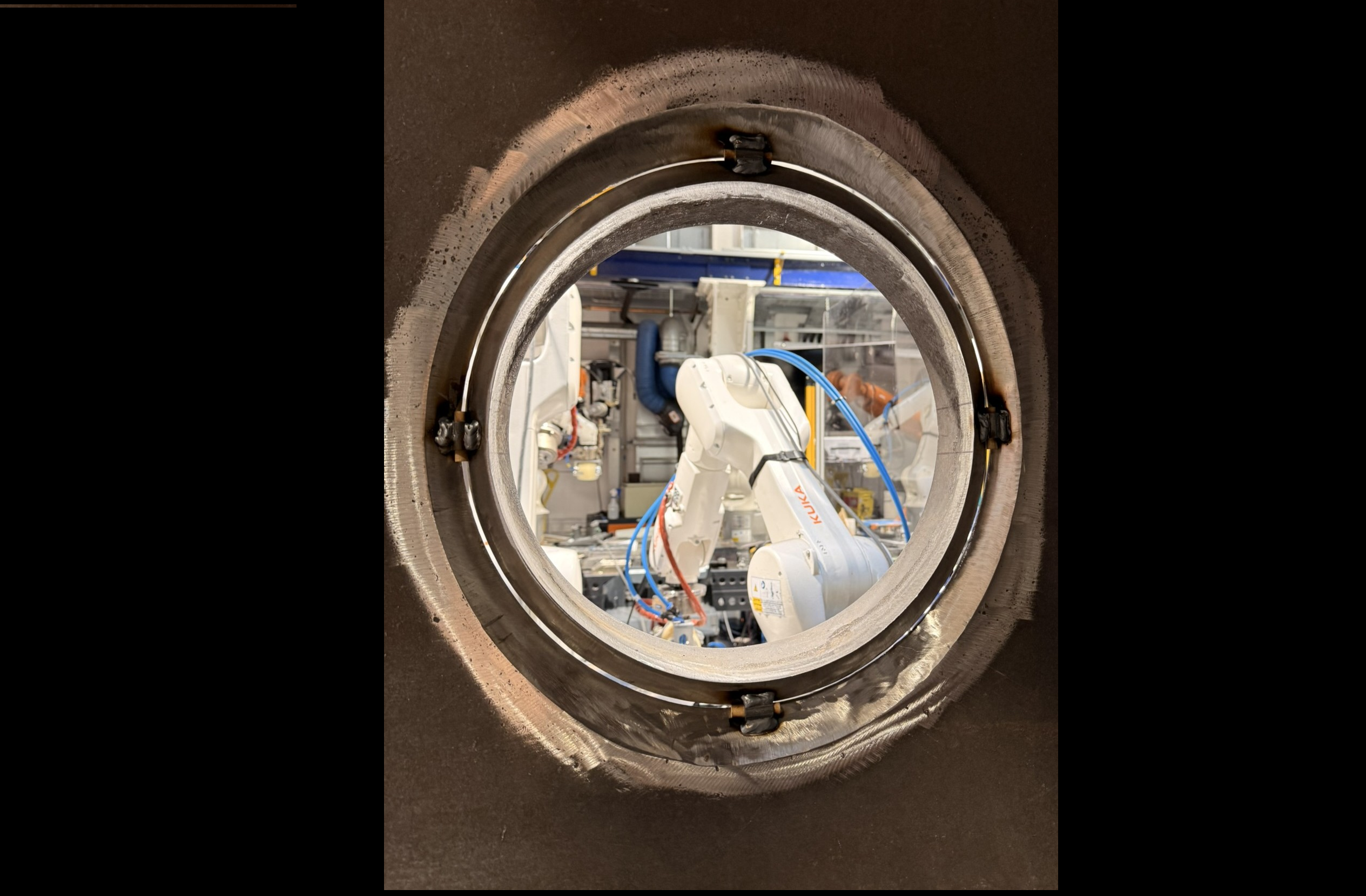 Image of robotic inspection arm taken through prepped nozzle geometry ready for welding 